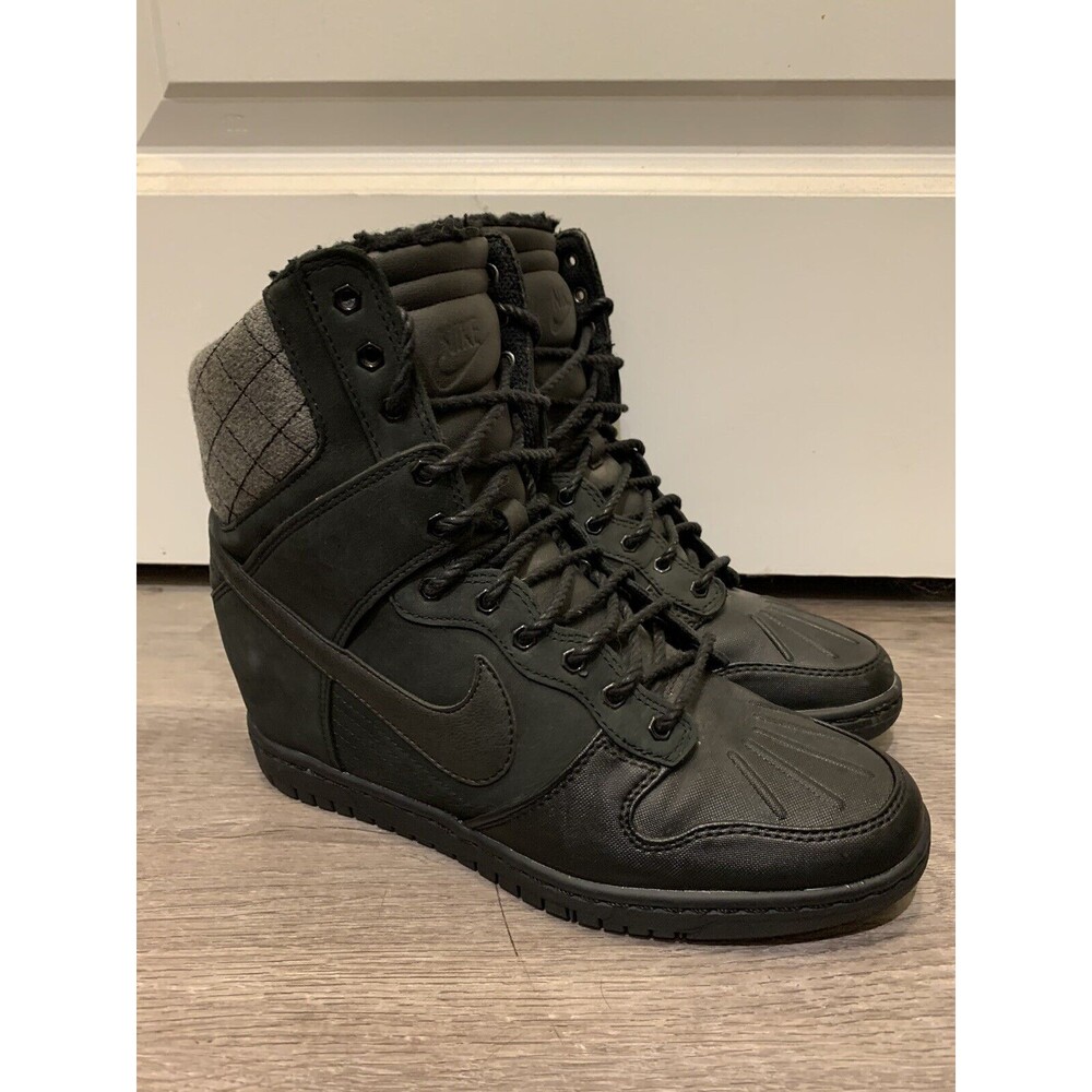 Nike Dunk Sky Hi Heel Gray Black Suede Wedge‎ Boot 616715-001 Women Size 8